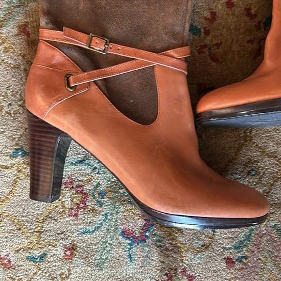 LAUREN RALPH LAUREN MISA Brown Leather Suede Knee High Boots - Picture 8 of 16